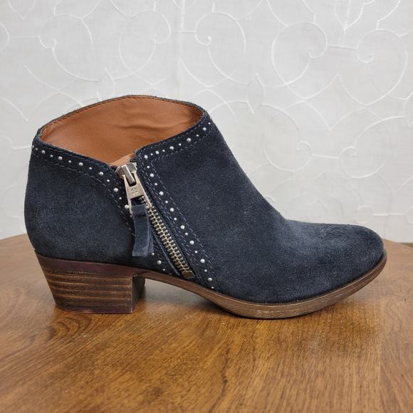 Lucky Brand Benna Women's Ankle Boots 5-5.5 Black Booties Studded Block Heel Zip - Picture 1 of 7